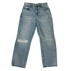High rise loose straight leg blue denim jeans